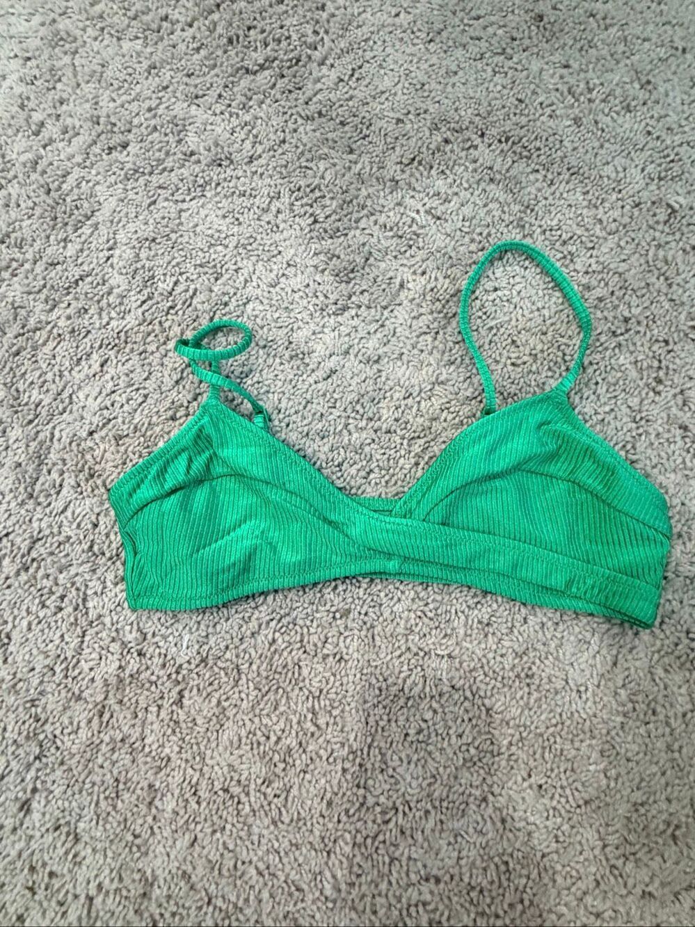 Aerie Green Ribbed Crossover Triangle Wrap Bikini Swim Top Medium M